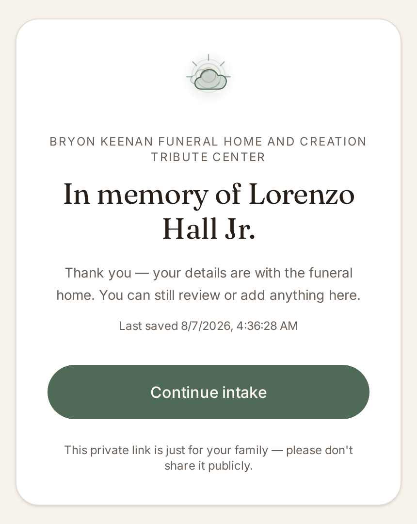 Family intake portal welcome screen on a mobile phone